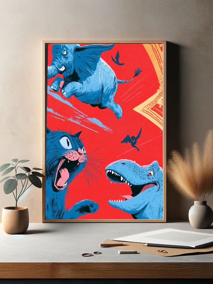 Blue Animals Pop-Art Poster. — room view 2