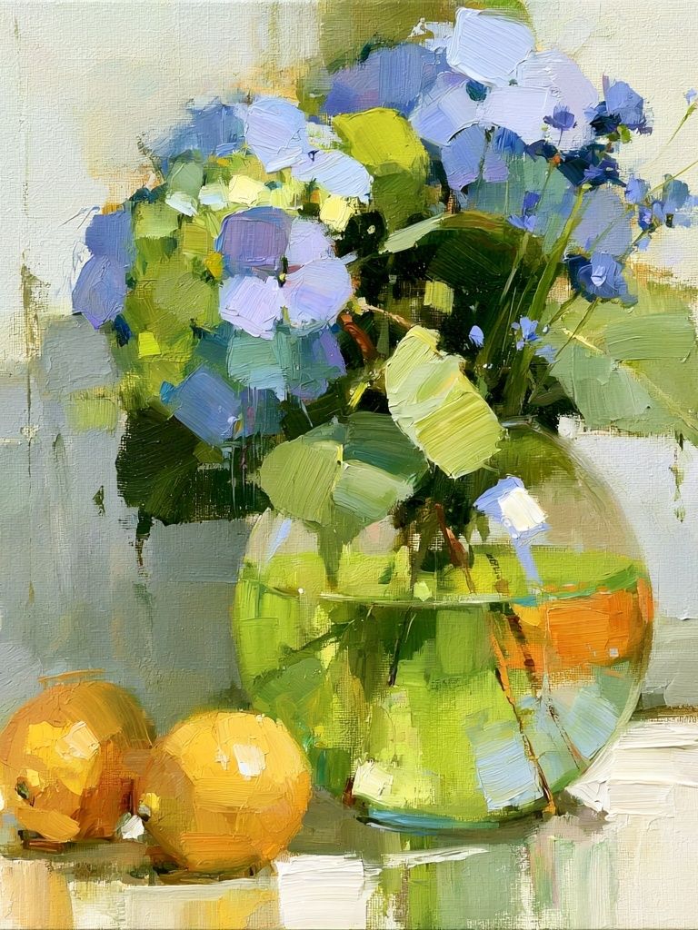 Blue Flowers Still Life Print. poster detail