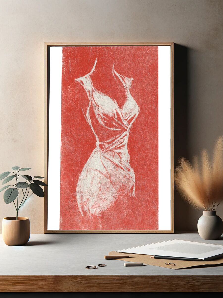 Elegant Dress Sketch — Fine Art Print. — room view 2