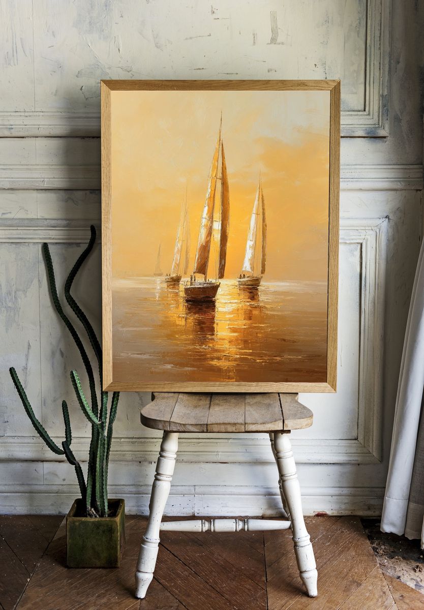 Golden Sailboats — Fine-Art Print. — room view 1