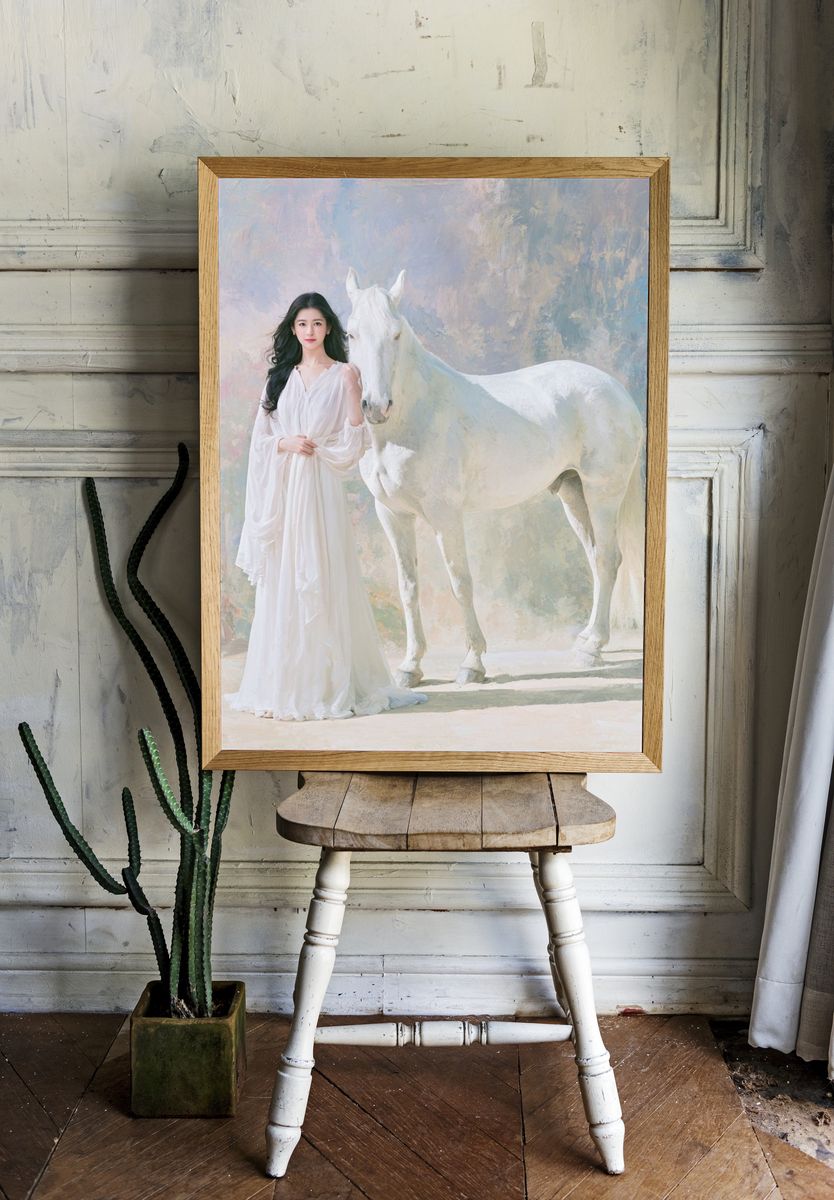White Horse Portrait Print. room preview