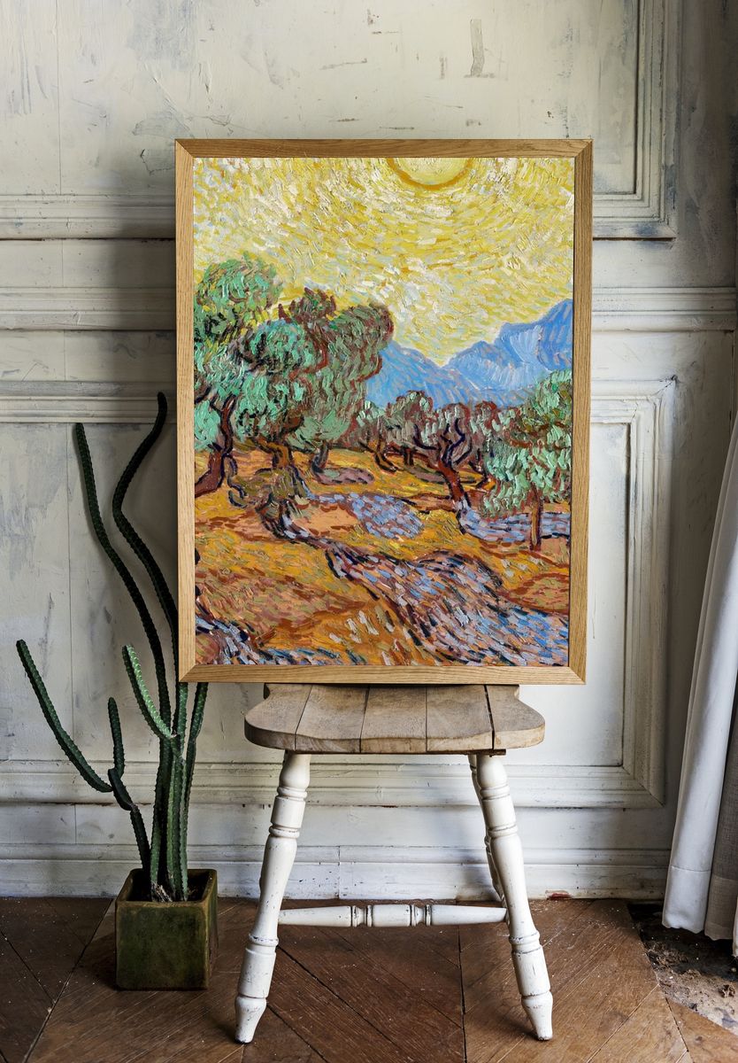 Olive Trees with Yellow Sky — Fine Art Print. — room view 1