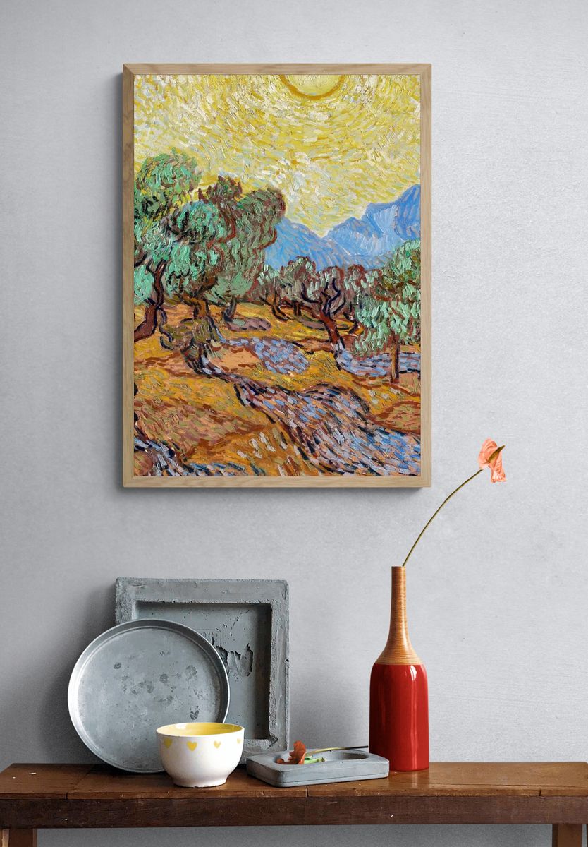 Olive Trees with Yellow Sky — Fine Art Print. — room view 3