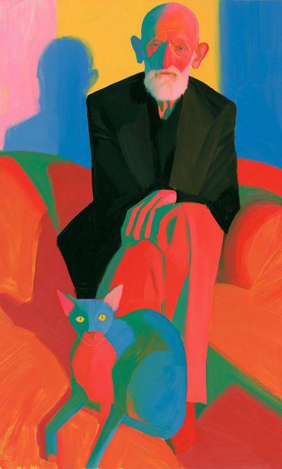 Elderly Man and Cat Portrait Print.