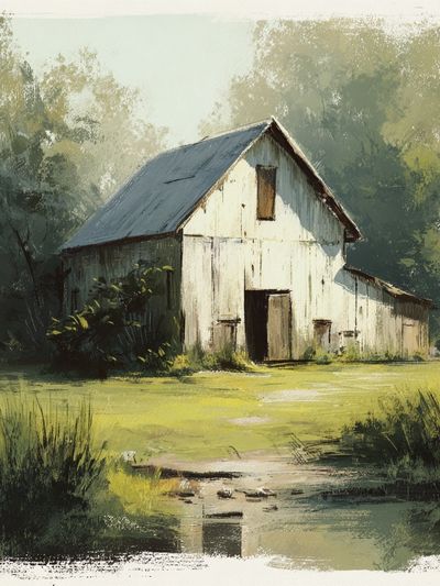 Rustic Barn Landscape Painting Poster. poster print