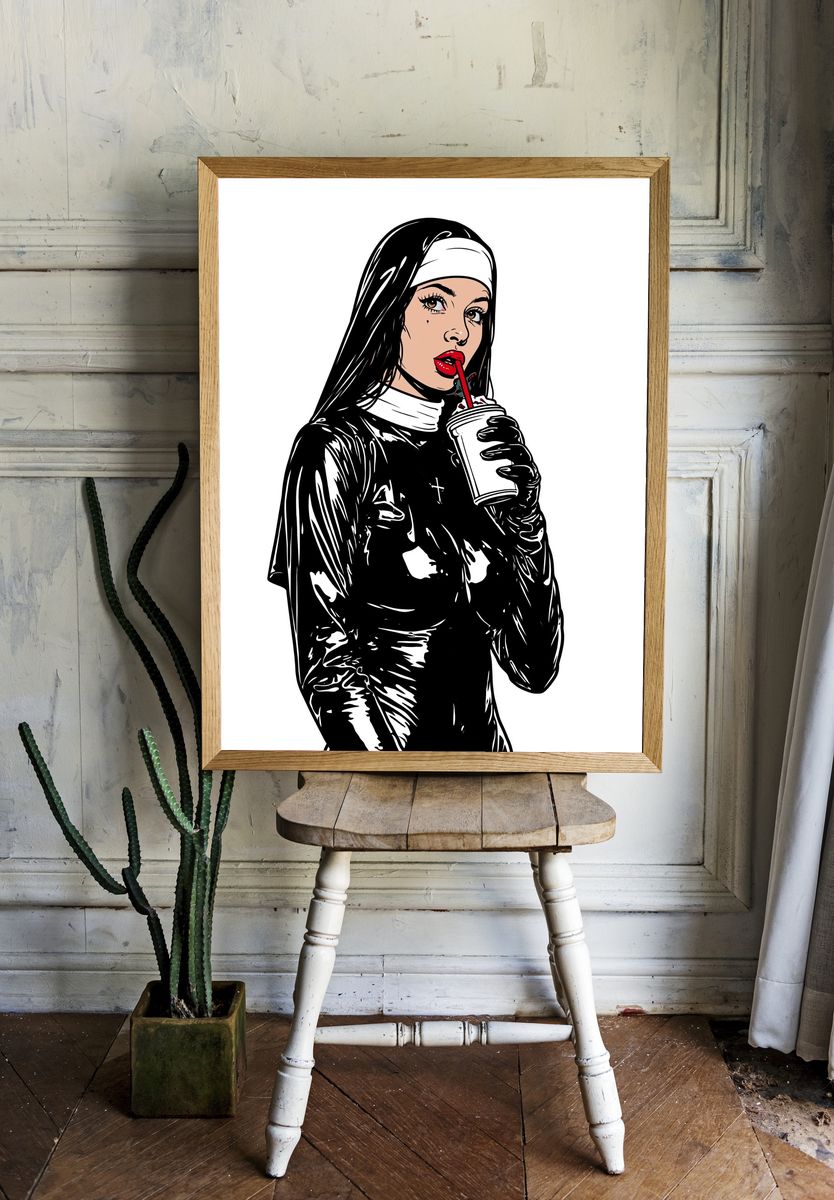 Pop Art Nun Portrait Poster. room preview