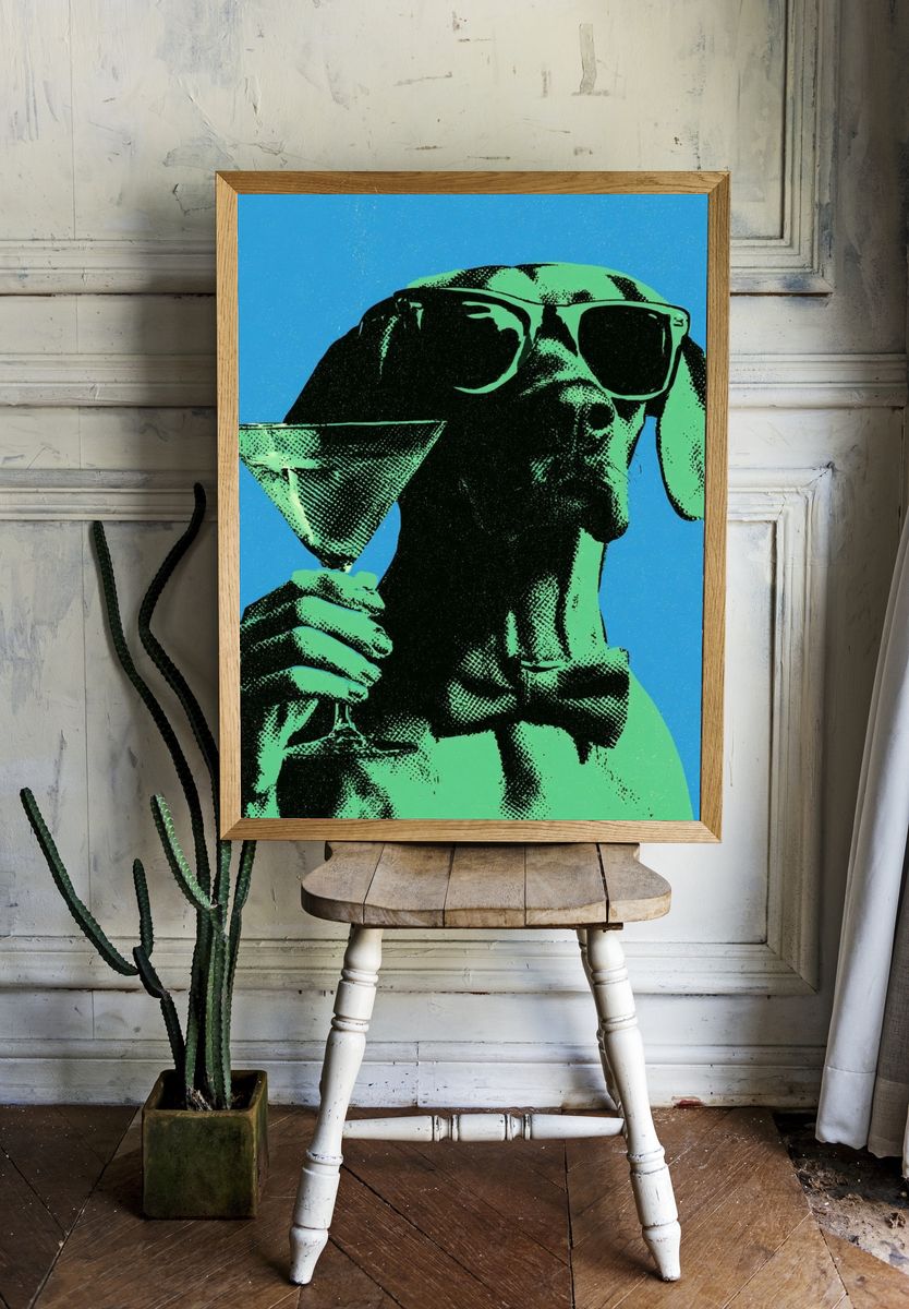 Dog with Martini Pop-Art Poster. — room view 1