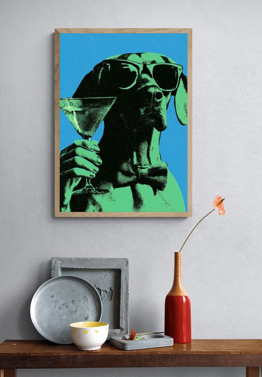 Dog with Martini Pop-Art Poster. — room view 3