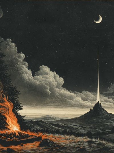 Mountain Campfire Night — Fine Art Print. poster