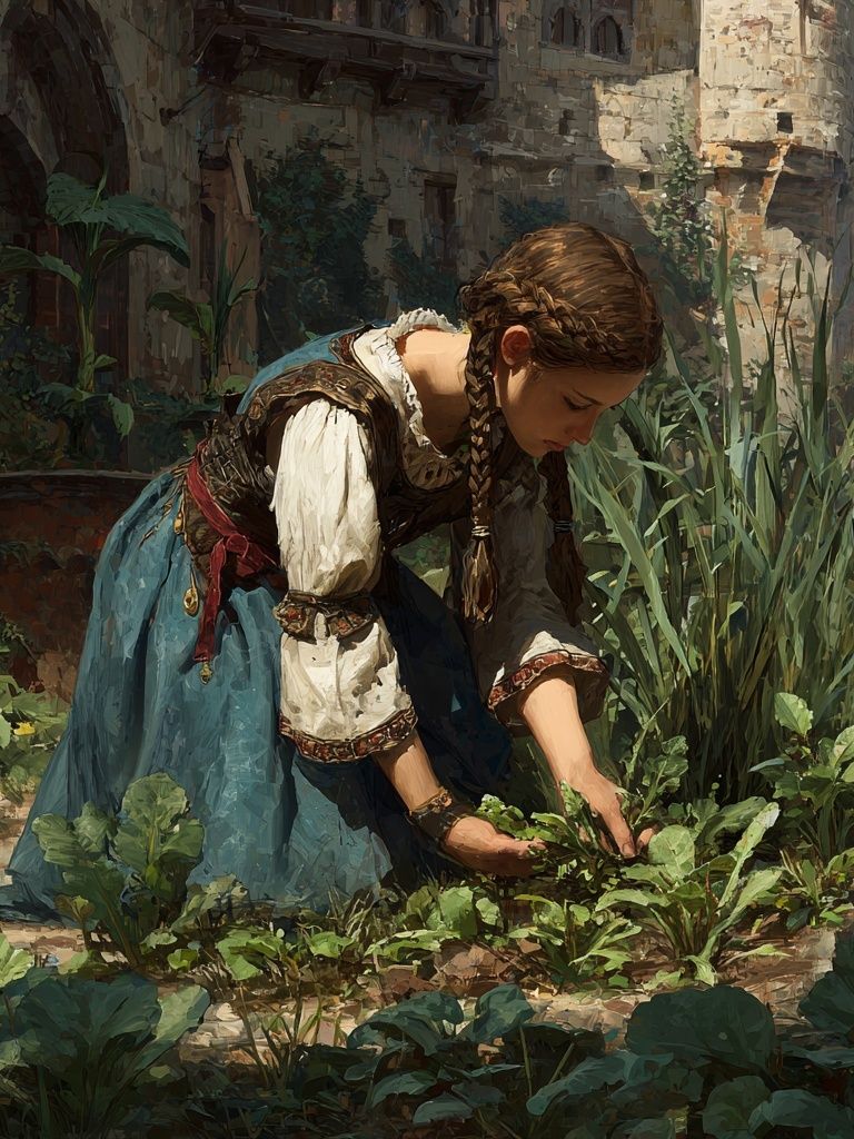 Braided Girl in Garden Fine-Art Poster. poster — fine-art art