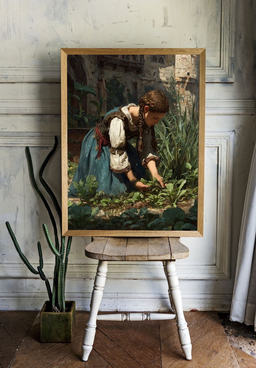 Braided Girl in Garden Fine-Art Poster. room preview