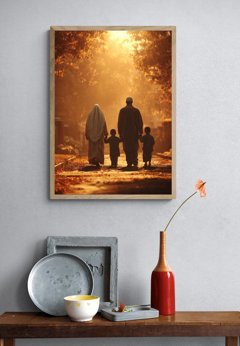 Family Walk in Autumn Light Poster. — room view 3