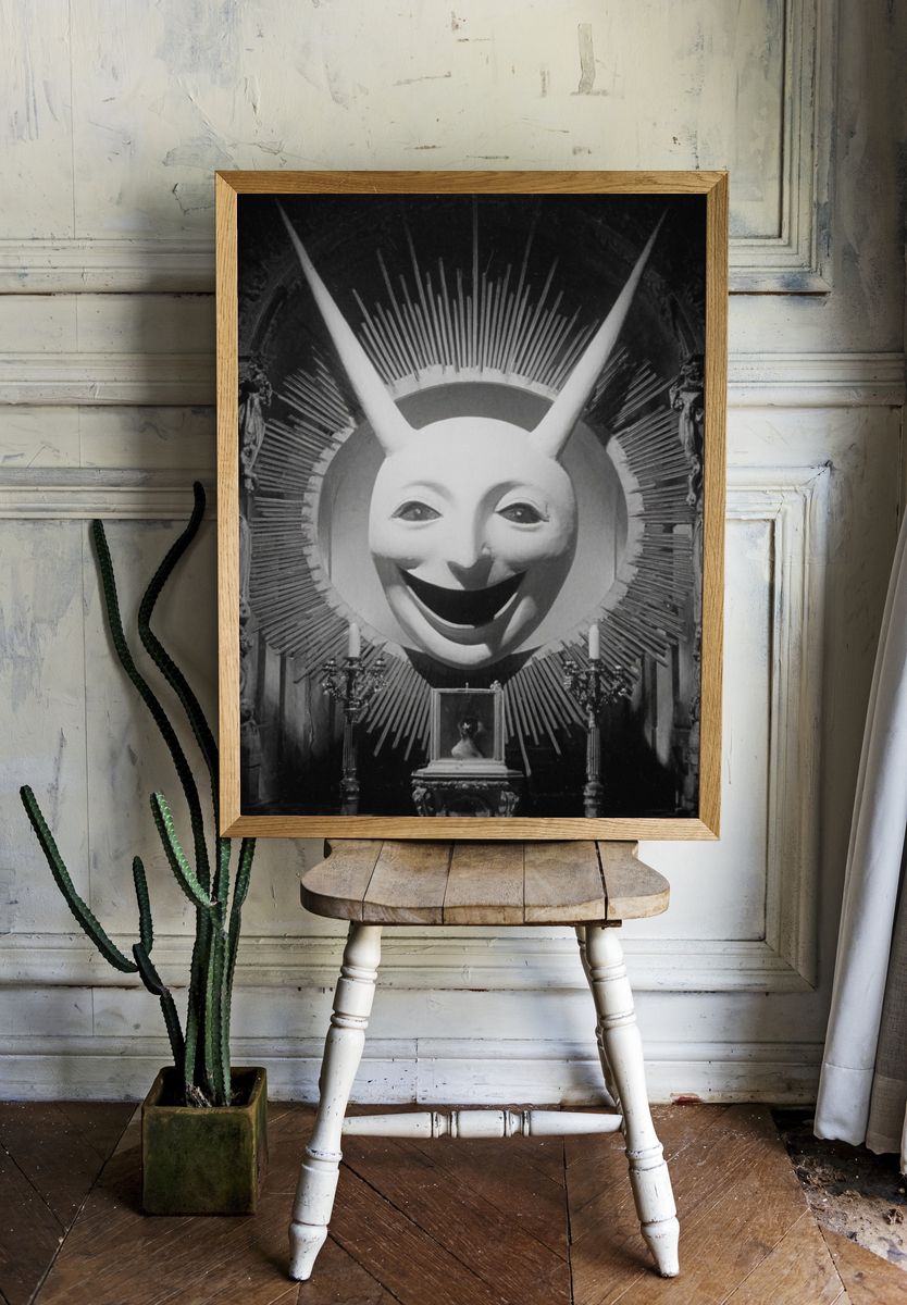 Surrealist Mask Sculpture — Fine Art Print room preview