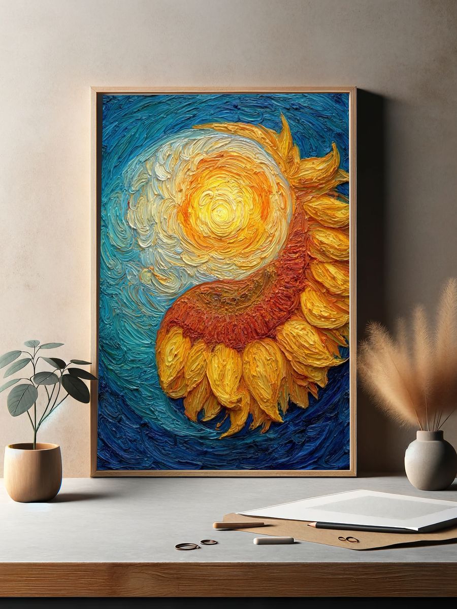Sunflower and Sun — Fine Art Print. — room view 2