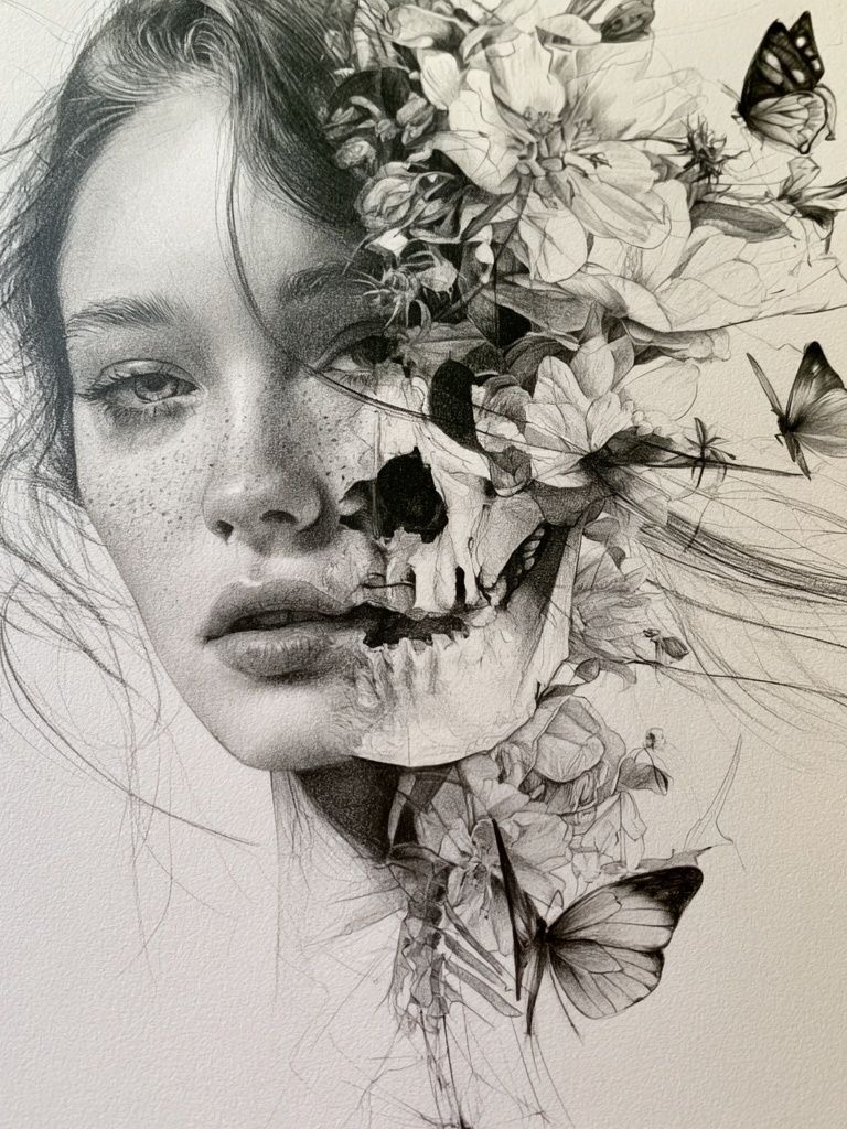 Floral Butterfly Portrait Print. poster detail
