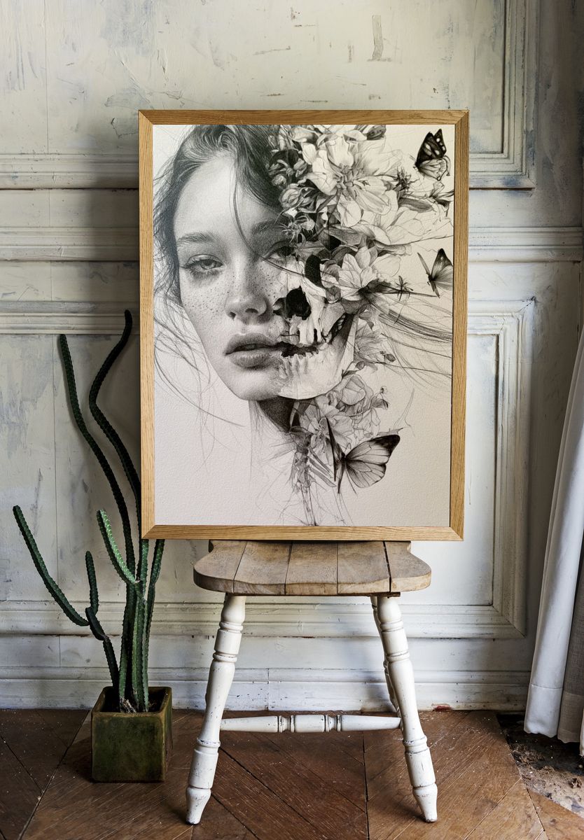 Floral Butterfly Portrait Print. — room view 1
