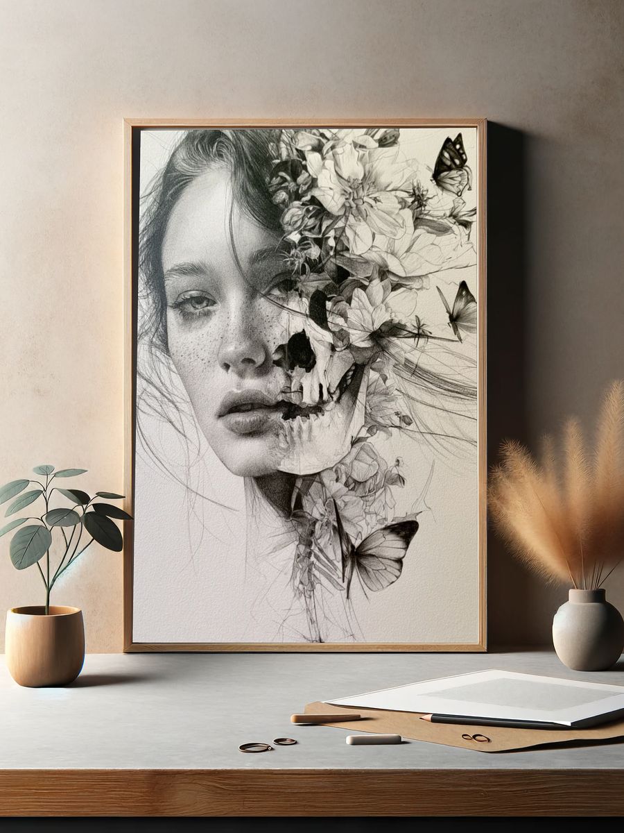 Floral Butterfly Portrait Print. — room view 2