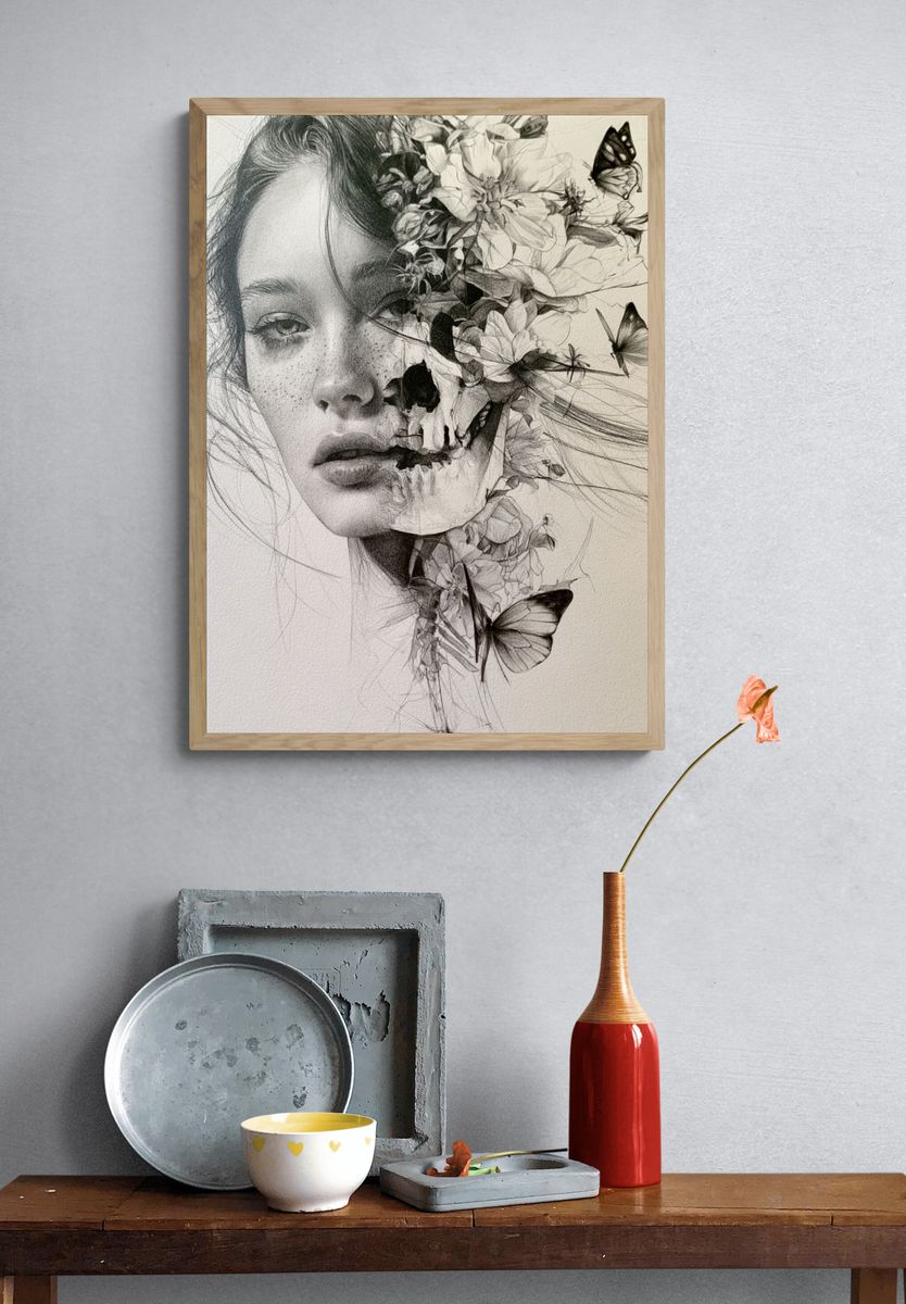 Floral Butterfly Portrait Print. — room view 3