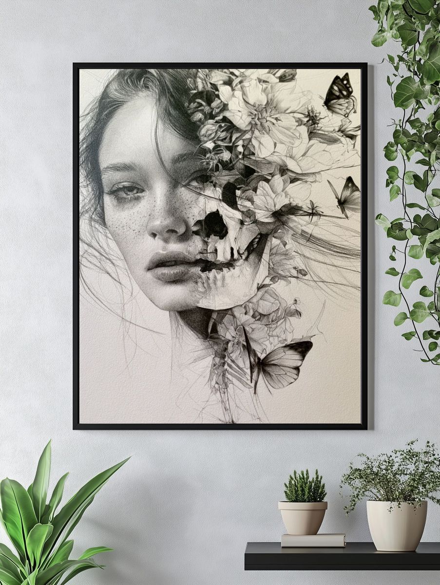 Floral Butterfly Portrait Print. — room view 4