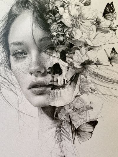 Floral Butterfly Portrait Print.