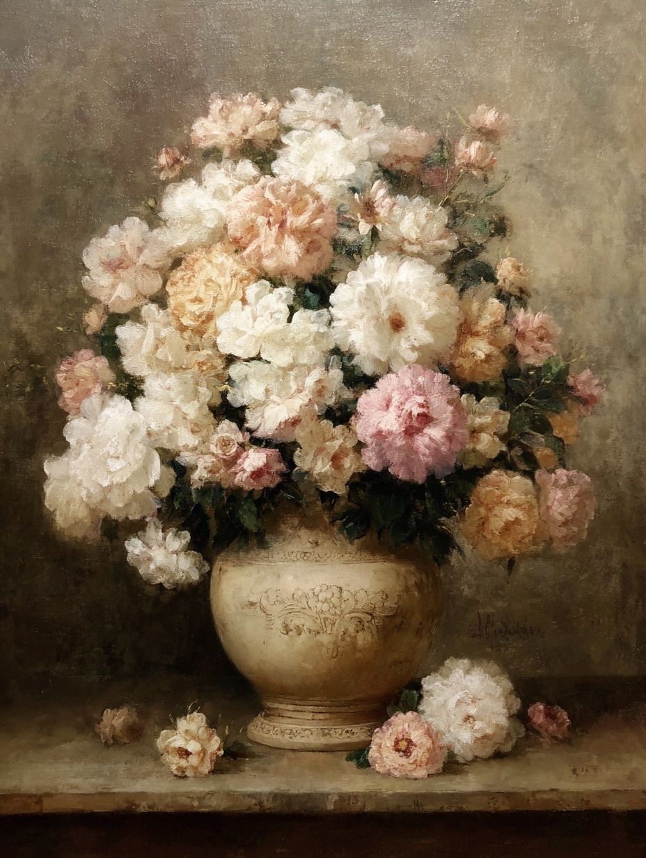 Peony Bouquet Still Life Print. poster — fine-art art