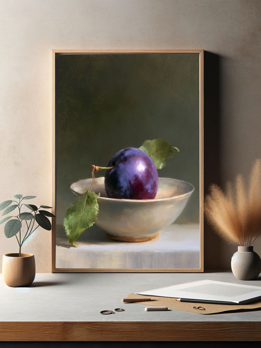 Plum Still Life Fine-Art Print. — room view 2