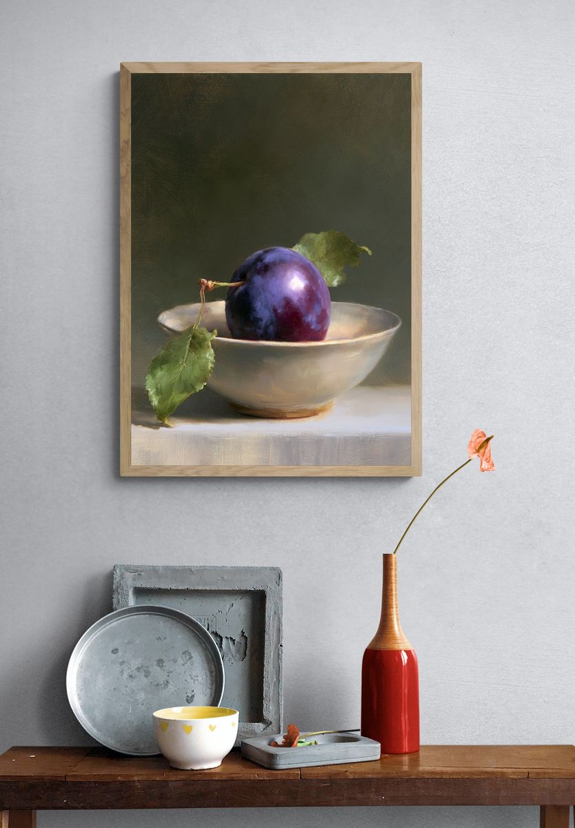 Plum Still Life Fine-Art Print. — room view 3