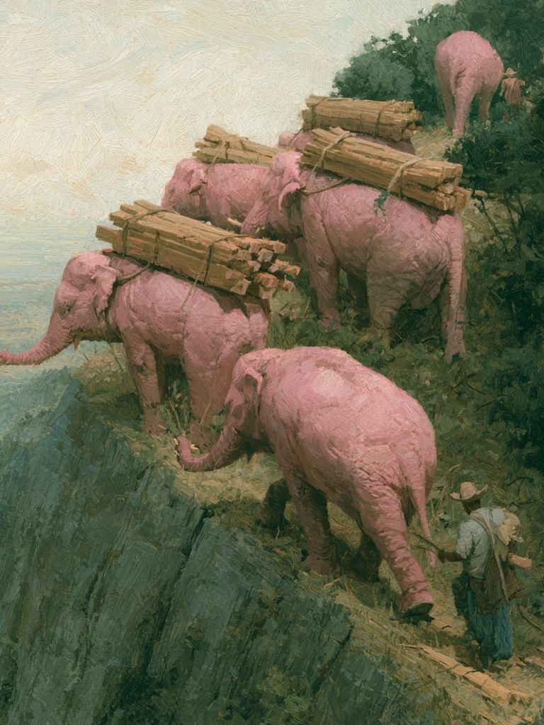 Pink Elephants Cliffside Painting Poster. poster — fine-art art