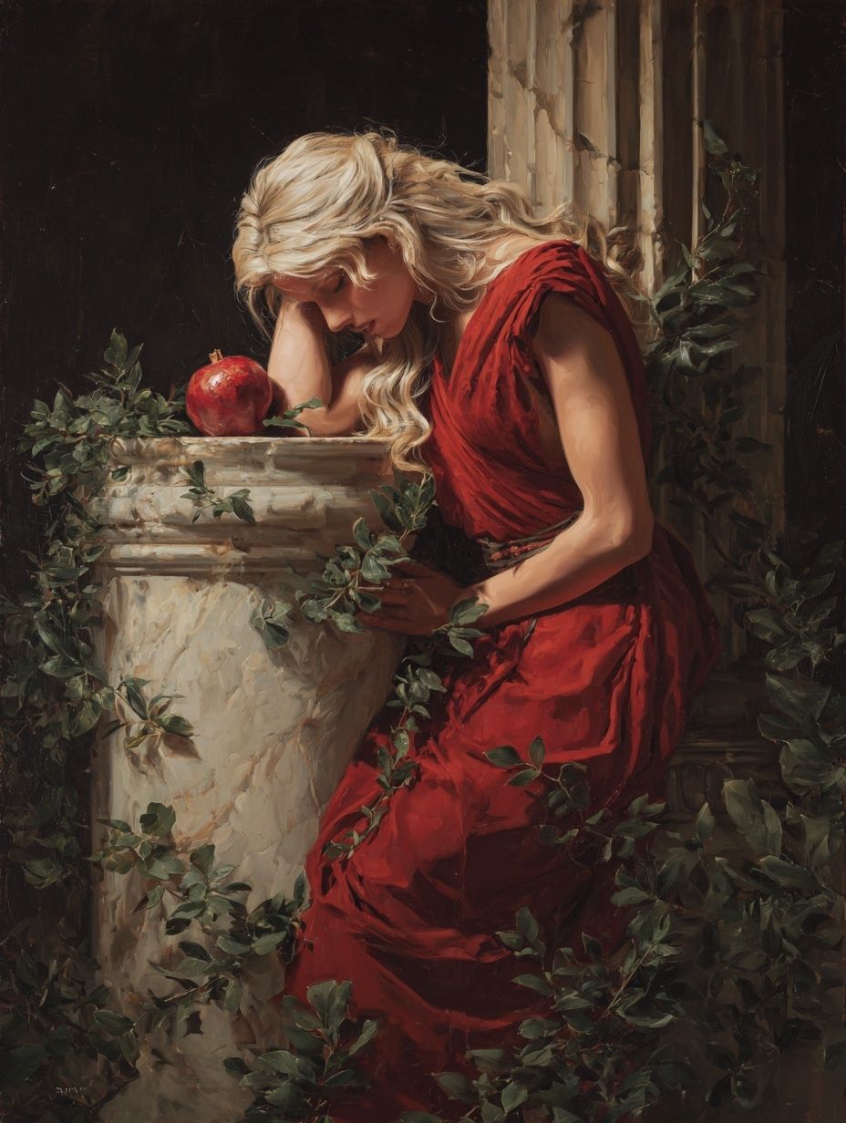 Woman in Red with Apple — Fine Art Print. poster detail