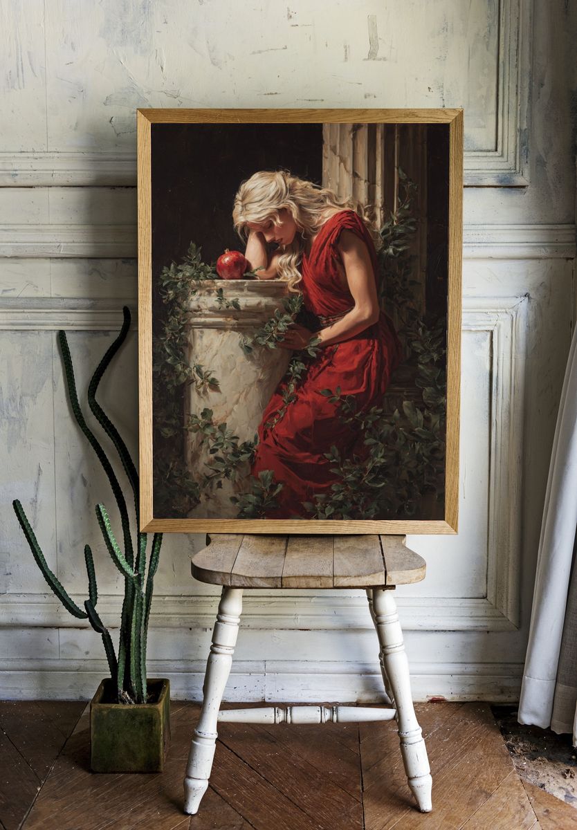 Woman in Red with Apple — Fine Art Print room preview
