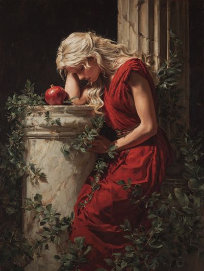 Woman in Red with Apple — Fine Art Print. poster print