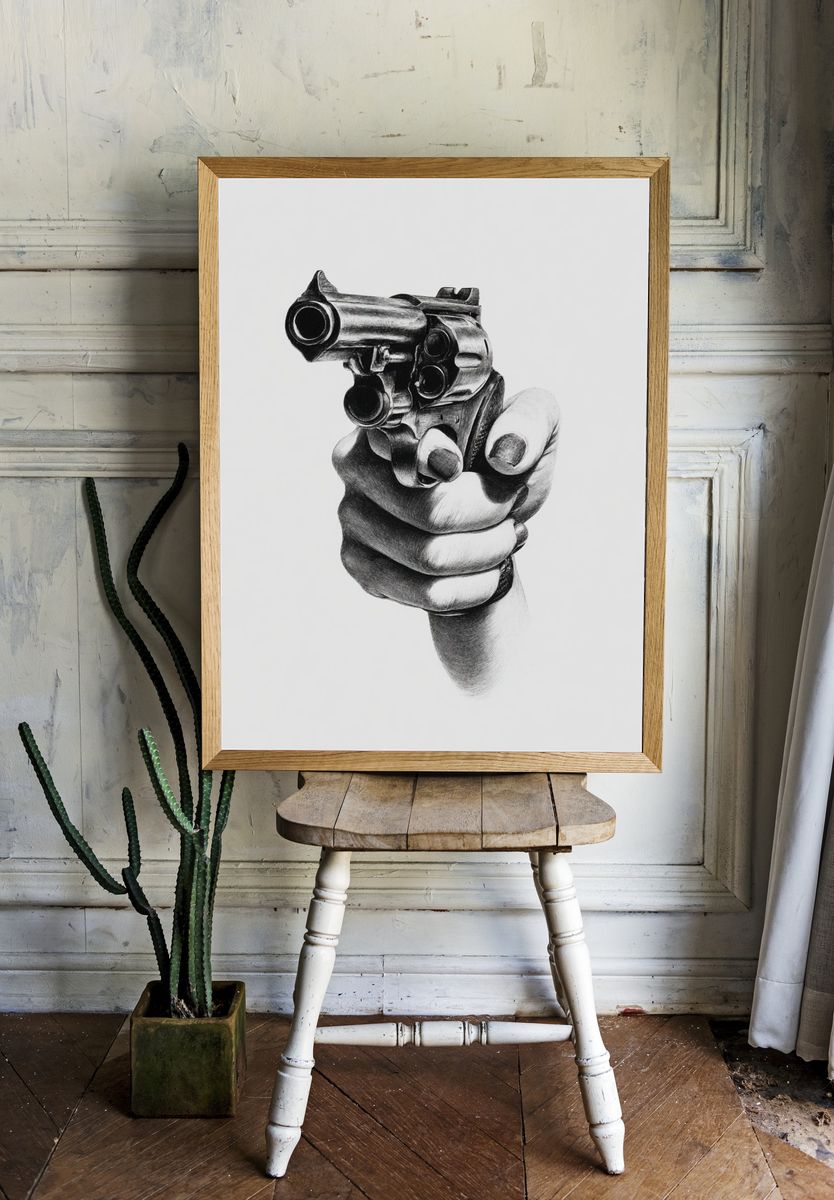Hand Holding Gun — Fine Art Print room preview