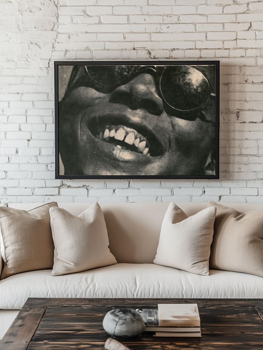 Grinning Face Halftone Portrait Poster. — room view 1
