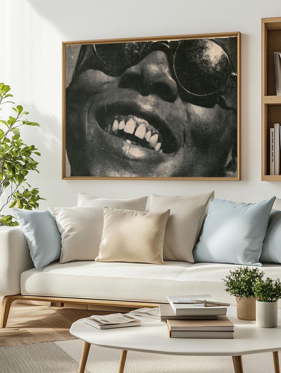 Grinning Face Halftone Portrait Poster. — room view 2