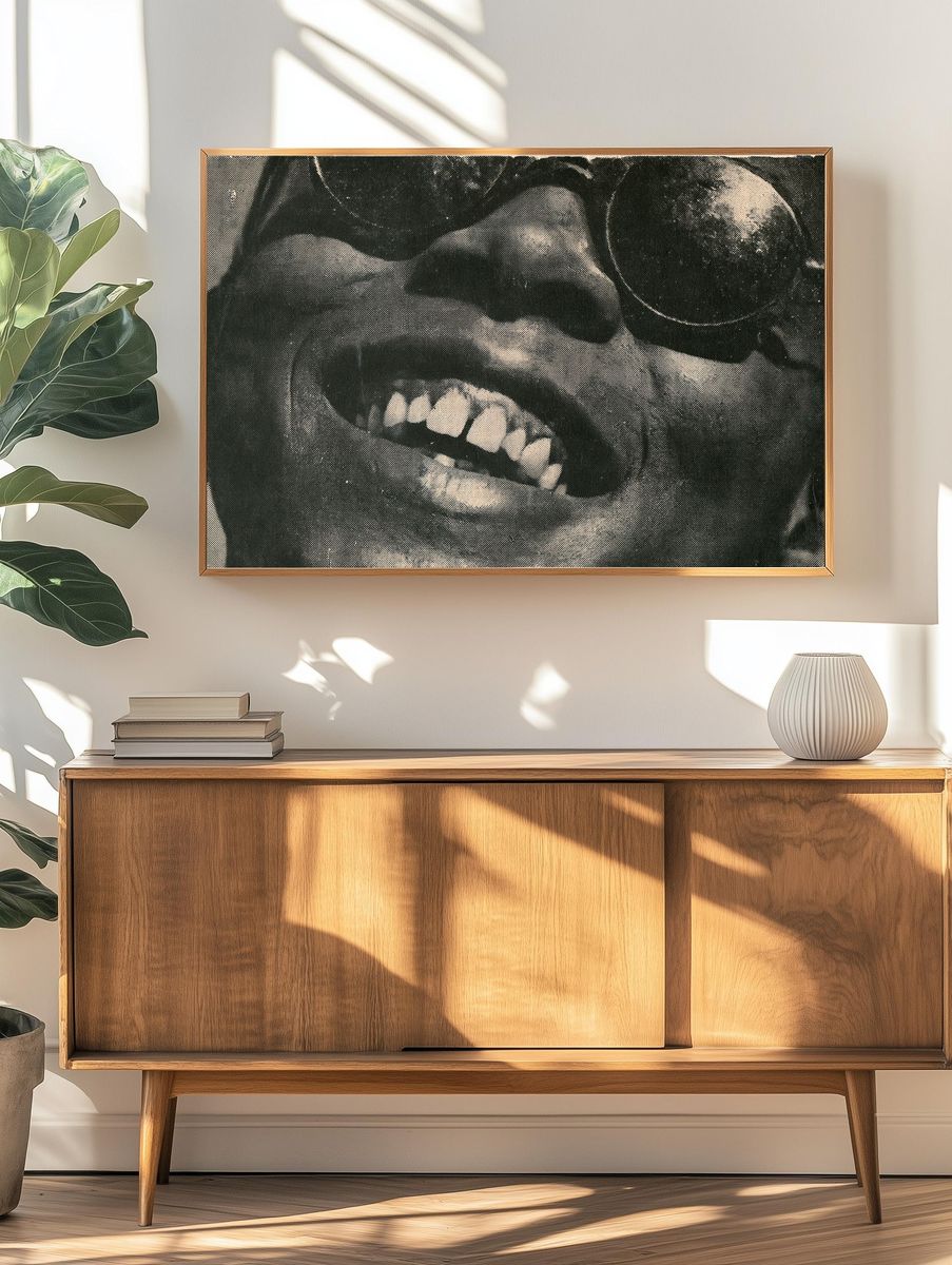 Grinning Face Halftone Portrait Poster. — room view 3