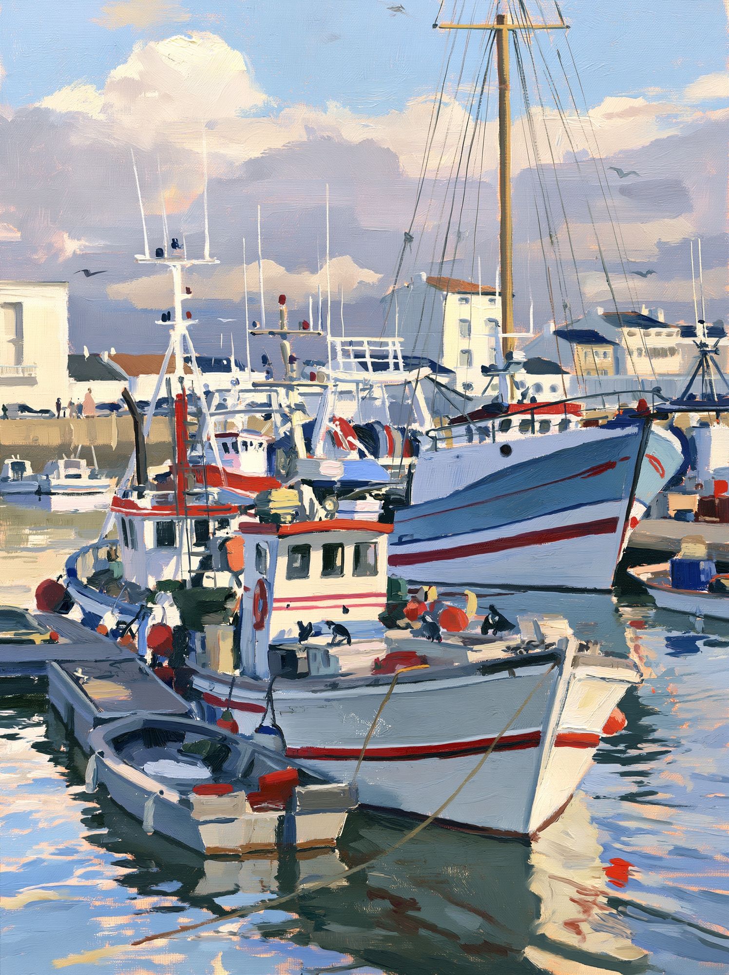 Harbor Boats Oil Painting Poster. poster detail