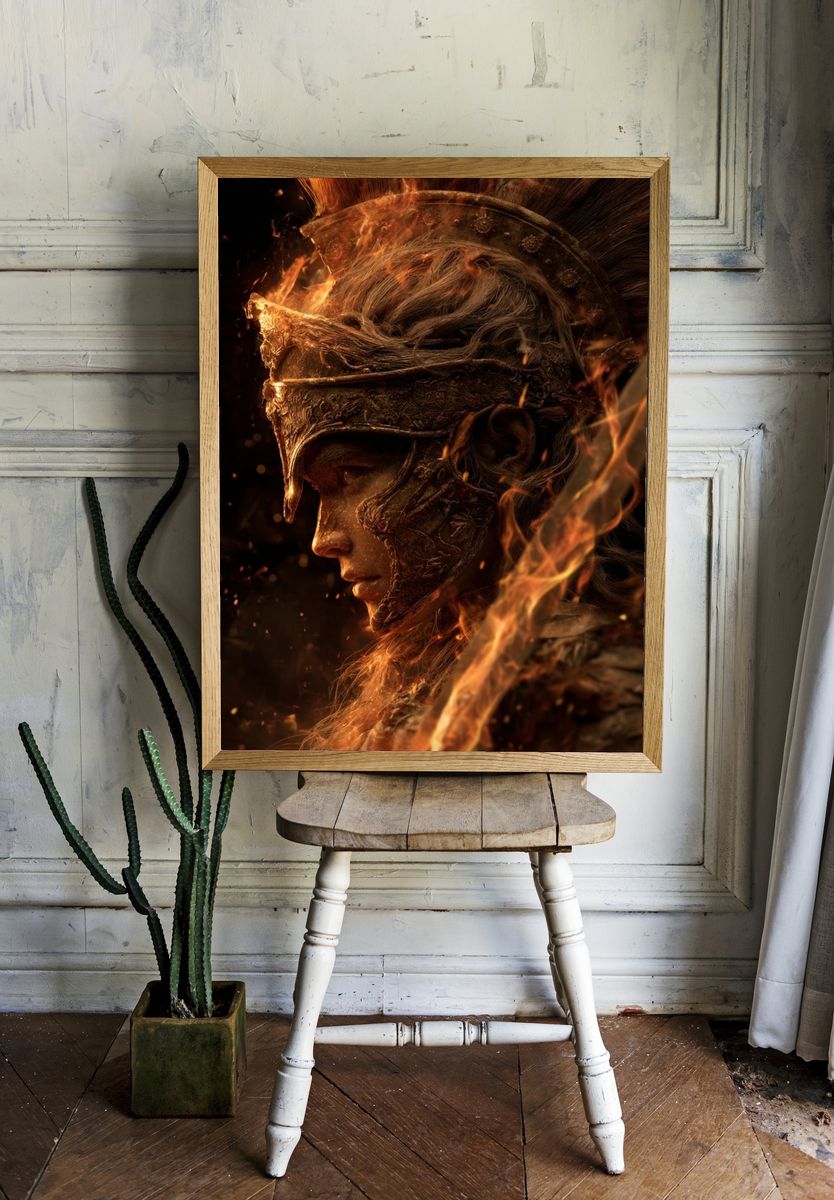 Warrior in Flames — Fantasy Art Print room preview