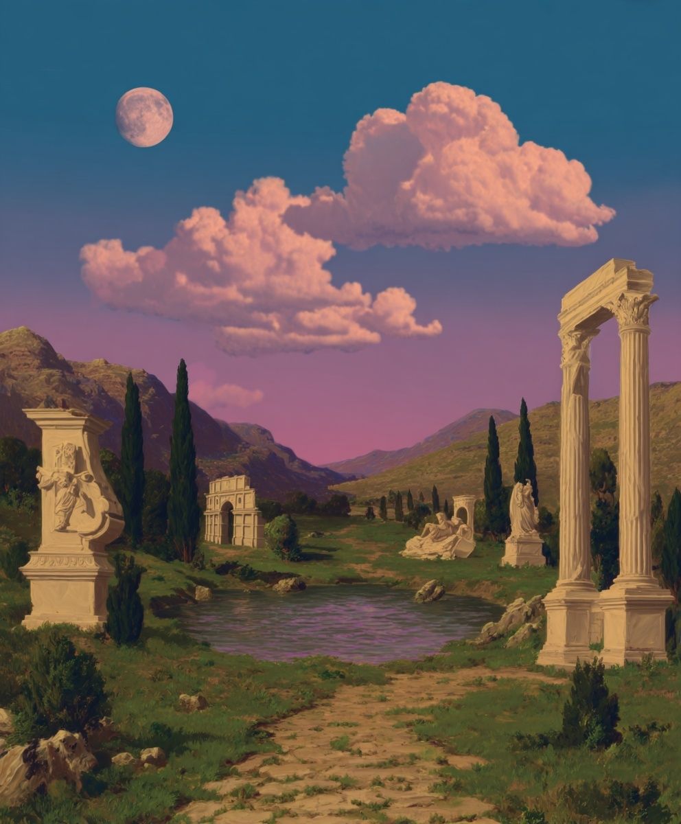 Moonlit Classical Landscape Poster. poster — fine-art art