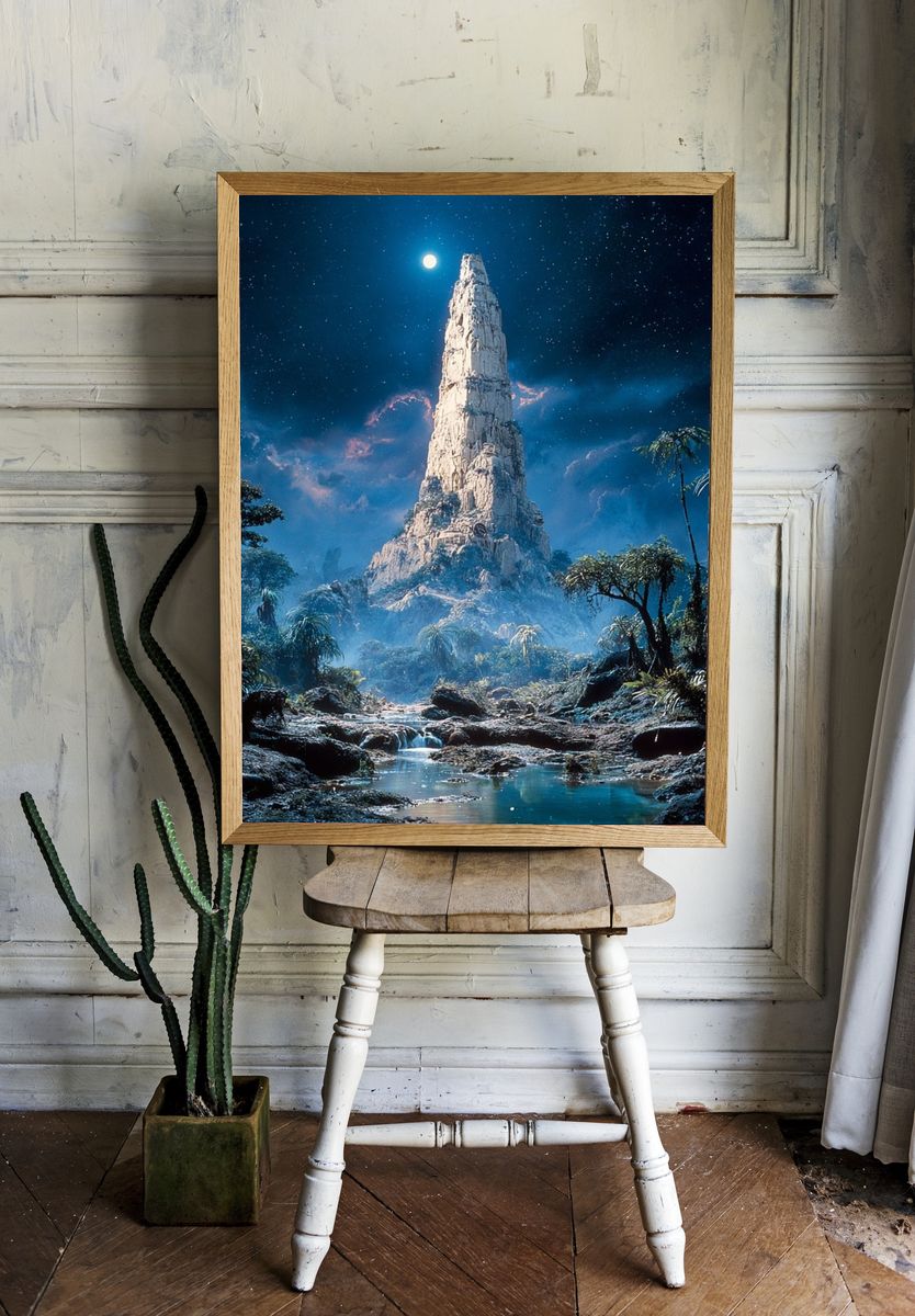 Mystical Mountain at Night — Fine Art Print room preview