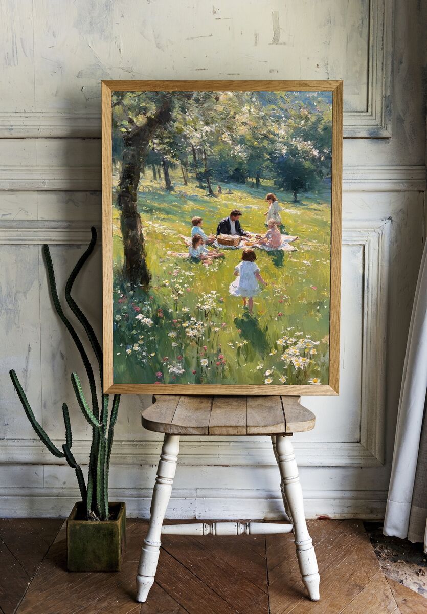 Family Picnic in Bloom — Fine Art Print. room preview