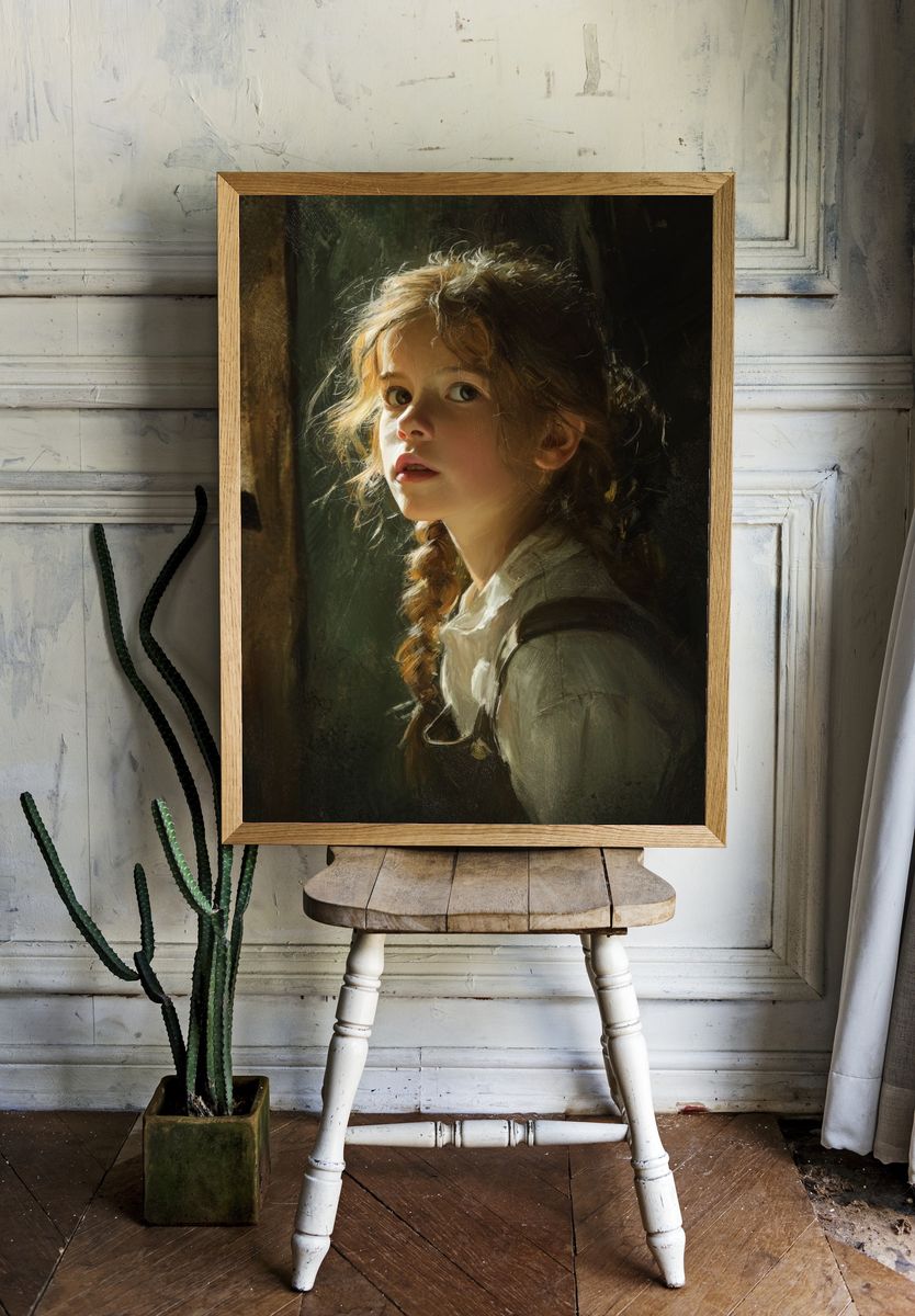 Girl in Soft Light Portrait Print. room preview