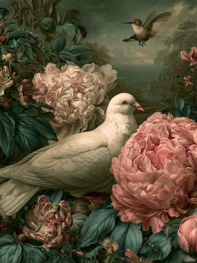 Dove and Peonies Fine-Art Poster. poster