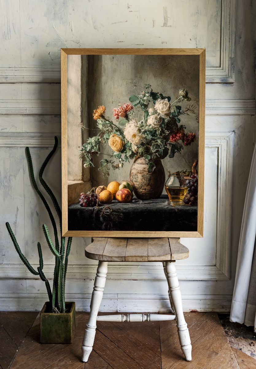 Still Life Flowers and Fruit Fine-Art Poster. — room view 1