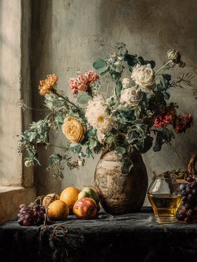 Still Life Flowers and Fruit Fine-Art Poster. poster print