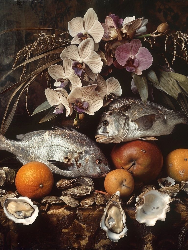 Still Life with Fish and Orchids Print. poster — fine-art art