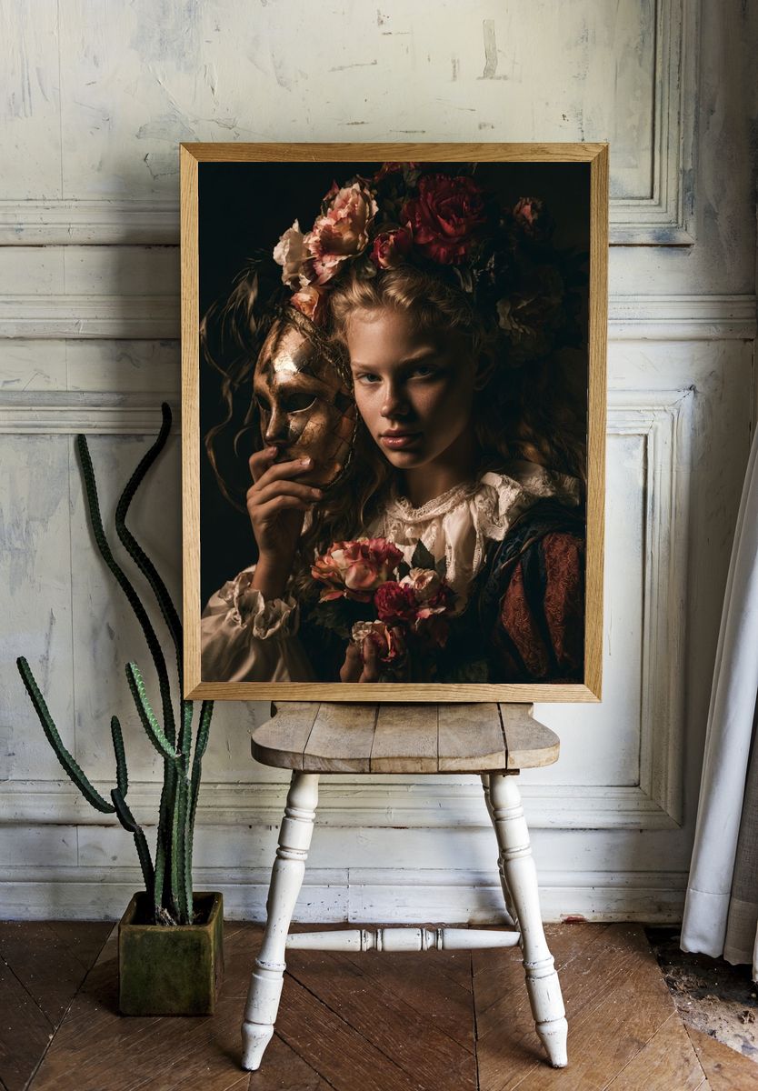 Floral Masquerade Portrait Print. — room view 1