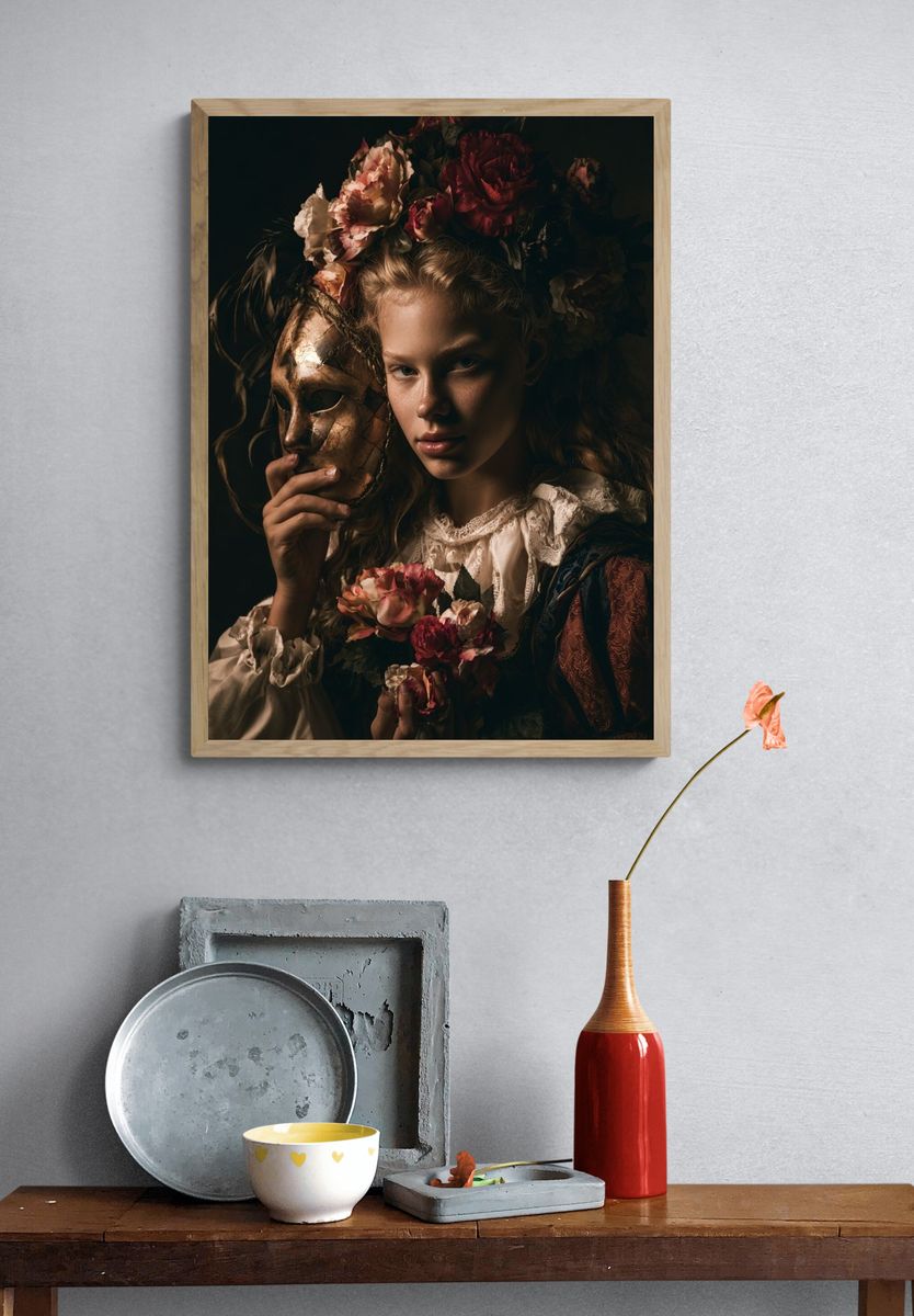 Floral Masquerade Portrait Print. — room view 3