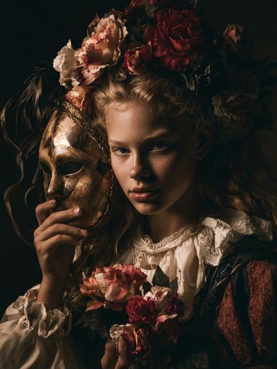 Floral Masquerade Portrait Print. poster