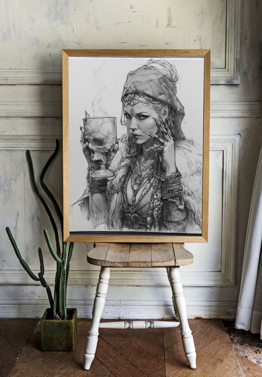 Mystic Skull Portrait Print. room preview