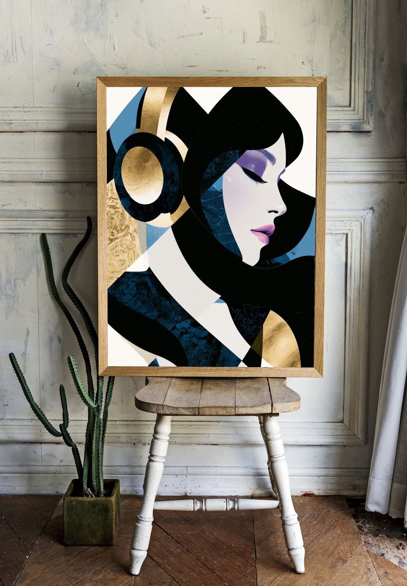 Art Deco Woman Portrait Print. room preview